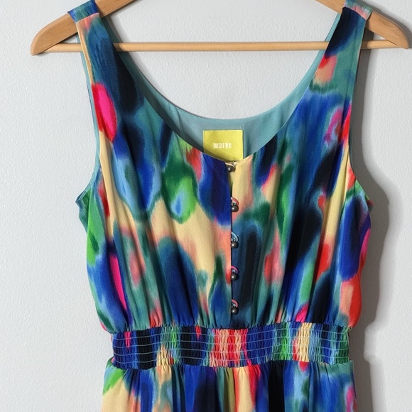 Anthropologie Maeve Aloisia Dress Silk Watercolor Maxi Length Front Slits Sz 8 - Picture 6 of 16